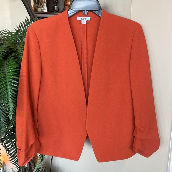 NWOT BAR III Rust Orange Draped Blazer w/ Ruched Sleeves Fall Office Suit Jacket - Picture 12 of 12